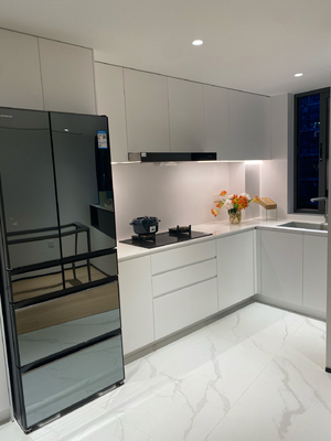 American Style U Shaped Contemporary Melamine Recessed Door Panel Kitchen Cabinet