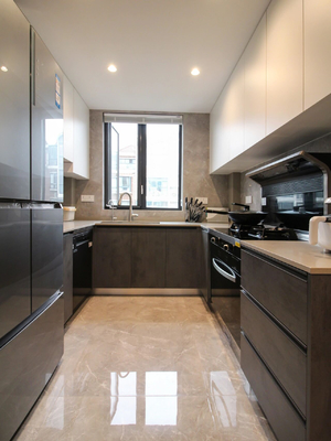 Contemporary Melamine Wood Grain Finish Island Kitchen Cabinet