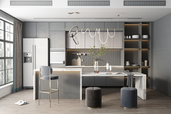 Modern Kitchen Cabinet Set with Sink Faucet and Accessories