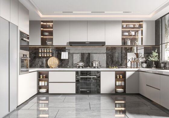 Luxury Modern Kitchen Cabinet Marble Countertop MDF Waterproof  Villa Hinge