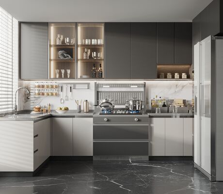 Custom Kitchen Cupboard Cabinets With Wood Panel Design And Melamine Board Doors