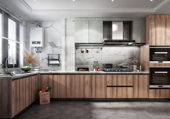 Minimalist Oak Wood Panel Kitchen Cabinet Set Water Resistant Eco-Friendly