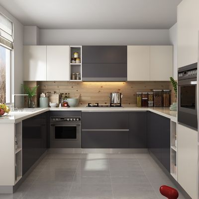 Melamine Kitchen Carcasses Solid Wood Handleless Kitchen Cabinets L Shape