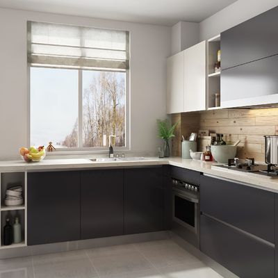 Melamine Kitchen Carcasses Solid Wood Handleless Kitchen Cabinets L Shape