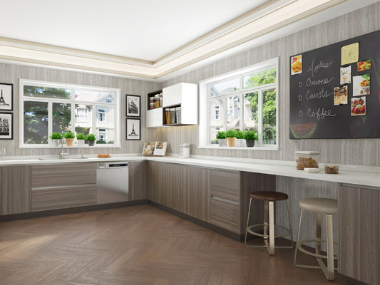 Melamine MDF Ready Made Cupboards Gray Kitchen Cabinets Wall Mounted