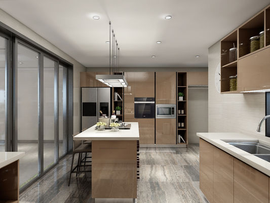 Melamine Finish Lacquer Design Ranghood&Cooker  Solid Wood Kitchen Cabinets