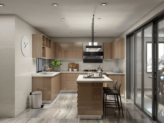 Melamine Finish Lacquer Design Ranghood&Cooker  Solid Wood Kitchen Cabinets