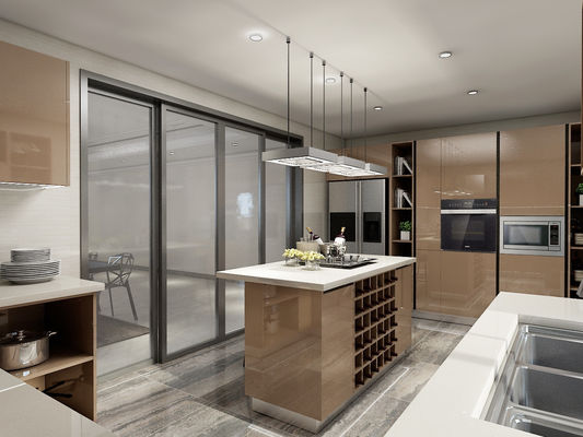 Melamine Finish Lacquer Design Ranghood&Cooker  Solid Wood Kitchen Cabinets