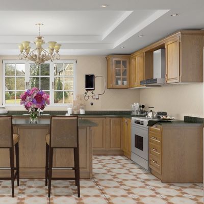 Mint Green Unassembled Kitchen Cabinets Solid Wood Walnut Kitchen Customized
