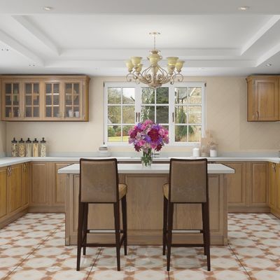 Mint Green Unassembled Kitchen Cabinets Solid Wood Walnut Kitchen Customized