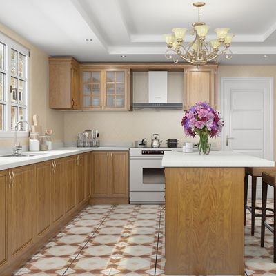 Mint Green Unassembled Kitchen Cabinets Solid Wood Walnut Kitchen Customized