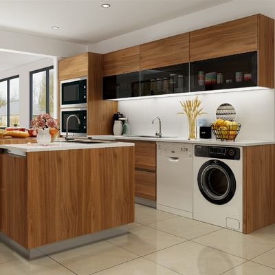 Solid Timber Walnut Factory Kitchen Cabinets Premade for Apartment