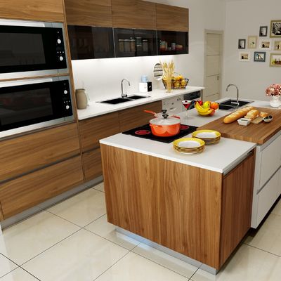 Solid Timber Walnut Factory Kitchen Cabinets Premade for Apartment