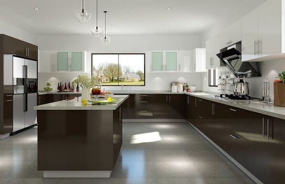 Natural Wood Modern Kitchen Cabinet Set With Quartz Countertop Blum Hardware