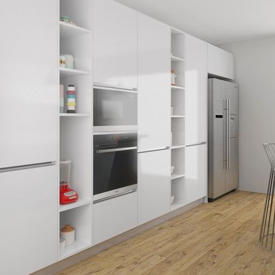 Customized Utility MDF Kitchen Cabinets Solutions With Rangehood