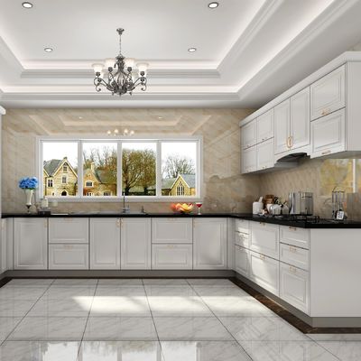 Slate Premade White Color Kitchen Wall Cupboards Cabinets L Shaped