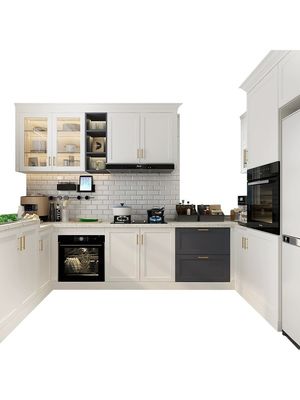 Metal Honey Oak Natural Wood Kitchen Cabinets Ready Made OEM