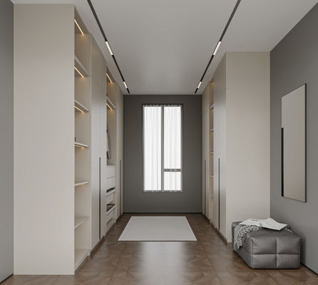 Hotel Walk In Cupboard Custom Closets Particle Board Carcass High Gloss