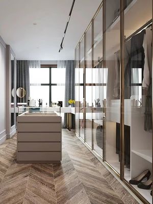 Bedroom Modern U Shaped Walk In Closet Corner Wardrobe With Lattice Glass Waist