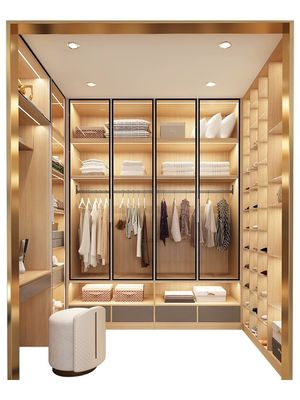 OEM Sliding door Modern Walk In Wardrobe Solutions Walnut Style