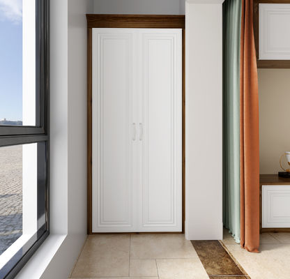 Solid Wood Auto Swing Door Wardrobe White Anti Fouling Shaker Design