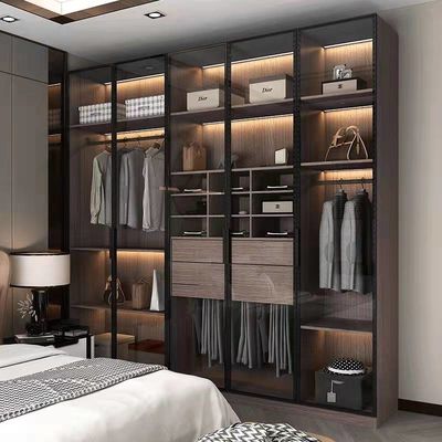 Black Swing Door Bedroom Glass Wardrobe Closets Melamine Custom