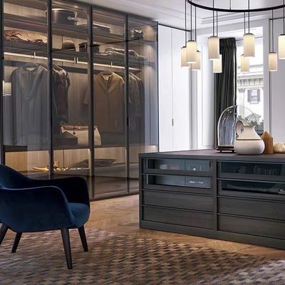 Solid Wood Modern Wooden Wardrobes Closet Auto Swing Door Lacquer Finish