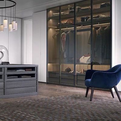 Solid Wood Modern Wooden Wardrobes Closet Auto Swing Door Lacquer Finish
