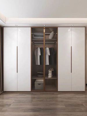 High End Wood Swing Shutter Wardrobe Internal Storage Matte White Custom