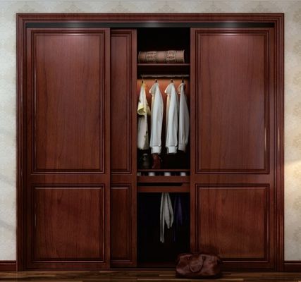 MDF Lacquer Brown Walnut Sliding Door Wardrobe Bedroom Closet Cabinets Furniture