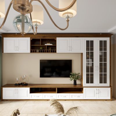 MDF Solid Wood TV Stand Cabinet 80 inch With Anti Water Drawers
