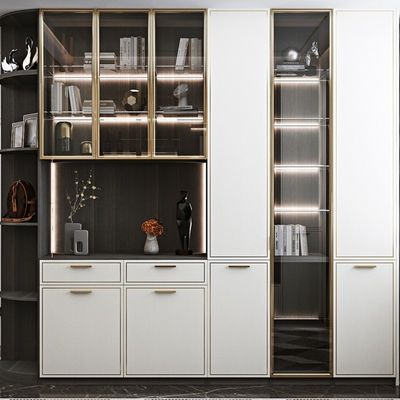 Plywood Hardwood Glass Showcase Cabinet Display For Living Room Bookcase