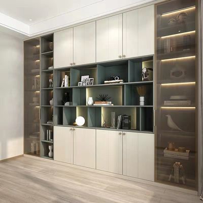 Plywood Hardwood Glass Showcase Cabinet Display For Living Room Bookcase