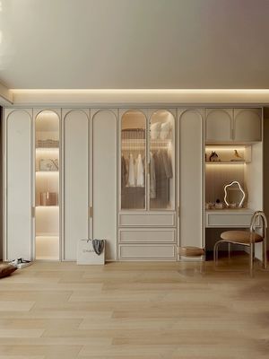 Golden Finish Dressing Cupboard With Table Bedroom Furniture Set