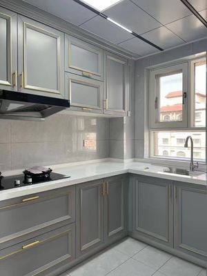 15mm Solid Wood Island Modular Black Melamine Kitchen Cabinets Units