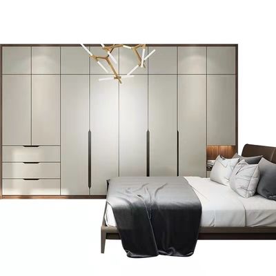 Practical Lacquer Swing Door Wardrobe With Matte White Walnut Finish Door Panels