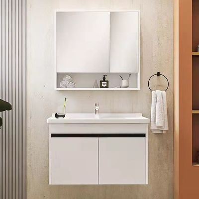 Hotel Floating Wall Mounted Solid Oak Wood Bathroom Vanity With Mirror Wash Basin
