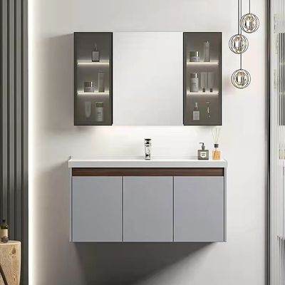 Hotel Floating Wall Mounted Solid Oak Wood Bathroom Vanity With Mirror Wash Basin