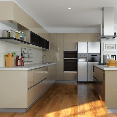 Luxury Glass Door Wall Hanging Smart Kitchen Cabinet Design For Hotel