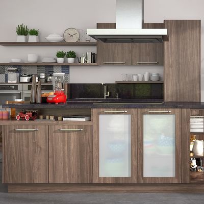 Modern Design Kitchen Cabinet Stainless Steel Carcase Glass Door MDF PVC