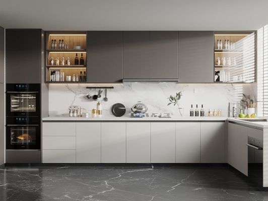 Particleboard MDF Plywood  PVC PET Melamine Finished Kitchen Cabinet