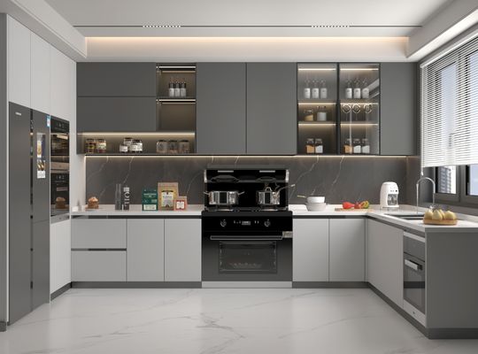 Particleboard MDF Plywood  PVC PET Melamine Finished Kitchen Cabinet