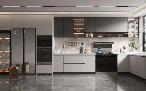 Particleboard MDF Plywood  PVC PET Melamine Finished Kitchen Cabinet