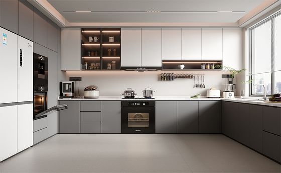 Customized Melamine Lacquer Furniture With Quartz Countertop Kitchen Cabinet