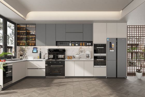 Customized Melamine Lacquer Furniture With Quartz Countertop Kitchen Cabinet