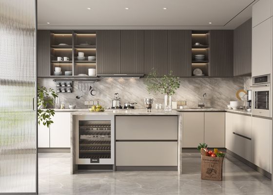 Modern Handless Plywood Kitchen Cabinets Set Design