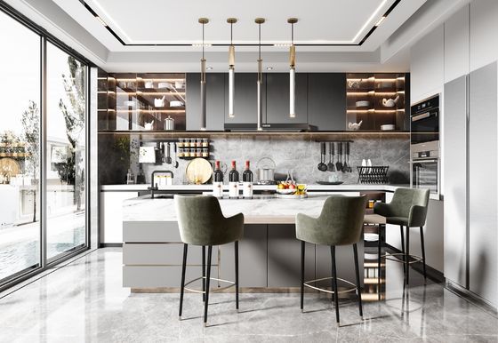 Modern Kitchen Cabinet With Acrylic Lacquer / PVC Membrane Plywood Door Panel