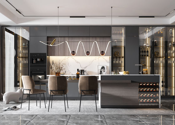 Modern Kitchen Cabinet With Acrylic Lacquer / PVC Membrane Plywood Door Panel