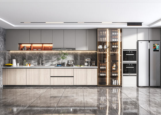 Space Saving Acrylic Kitchen Cabinet With LED Lights And Complete Basin Accessories