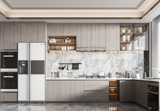 Space Saving Acrylic Kitchen Cabinet With LED Lights And Complete Basin Accessories